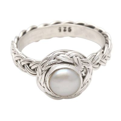 Alternate image for Elegant Cultured Pearl and Sterling Silver Ring Soul of Amlapura