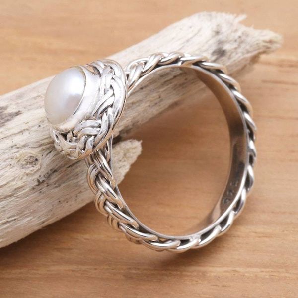 Alternate image for Elegant Cultured Pearl and Sterling Silver Ring Soul of Amlapura