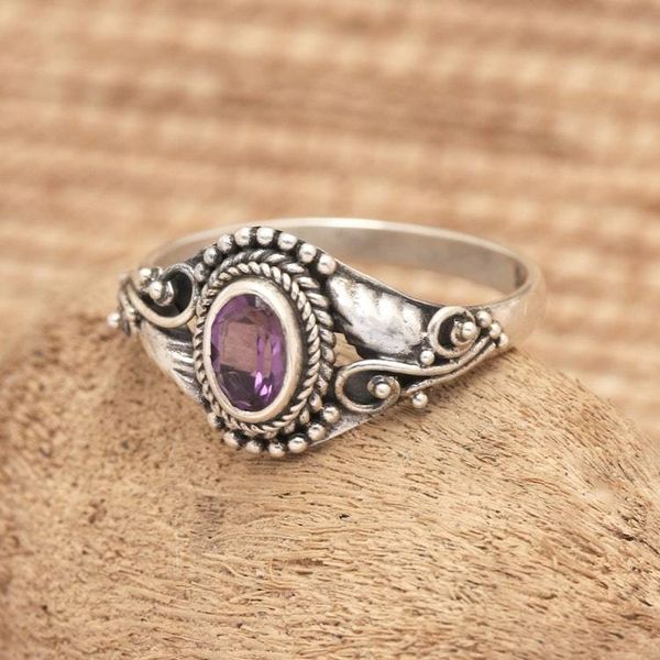 Alternate image for Polished Classic Faceted Amethyst Cocktail Ring from Bali Spring Crown