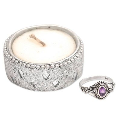 Alternate image for Polished Classic Faceted Amethyst Cocktail Ring from Bali Spring Crown
