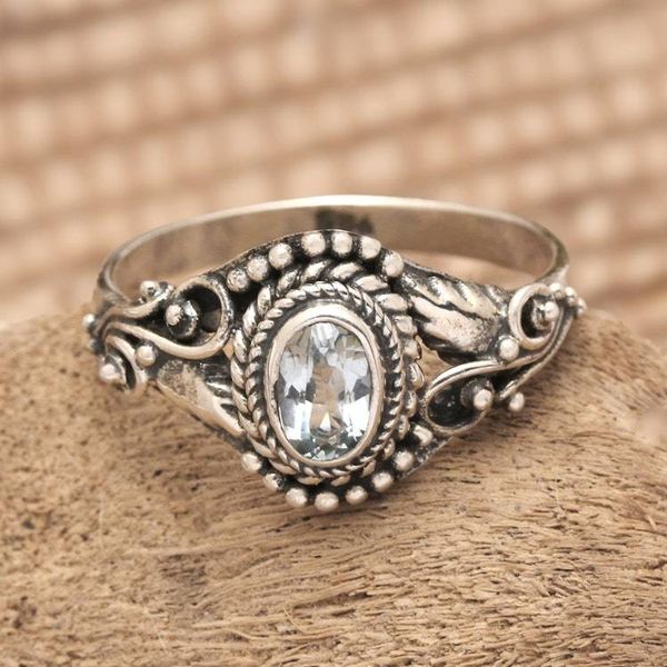 Alternate image for Polished Classic Faceted Blue Topaz Cocktail Ring from Bali Winter Crown