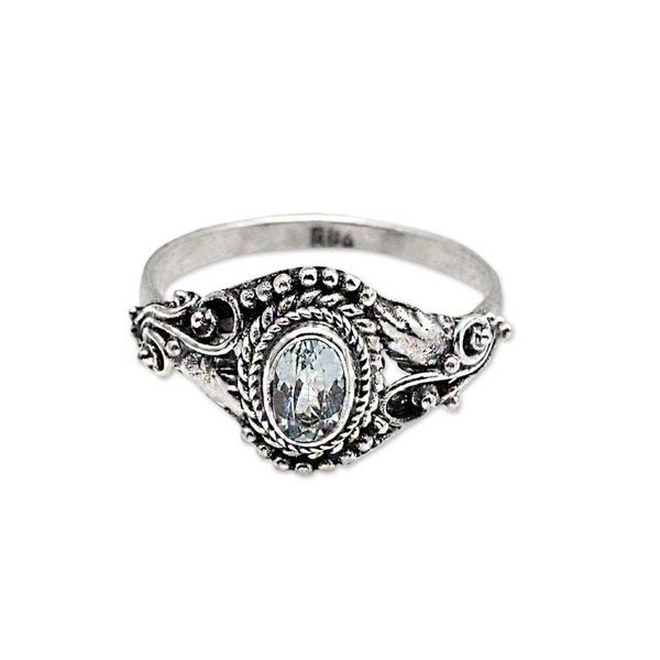 Alternate image for Polished Classic Faceted Blue Topaz Cocktail Ring from Bali Winter Crown