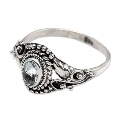 Alternate image for Polished Classic Faceted Blue Topaz Cocktail Ring from Bali Winter Crown