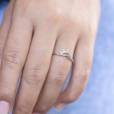 Alternate image for Nature-Themed Balinese-Made Sterling Silver Sunset Band Ring Sun Waves