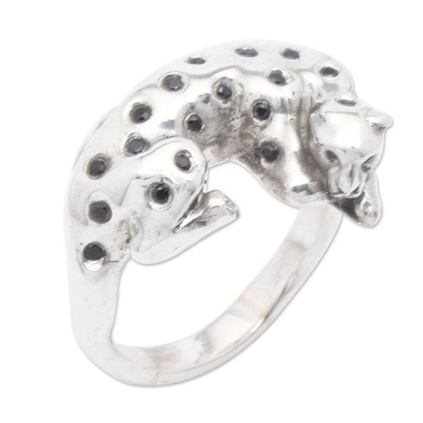 Alternate image for Mens Leopard-Themed Sterling Silver Cocktail Ring Dormant Leopard