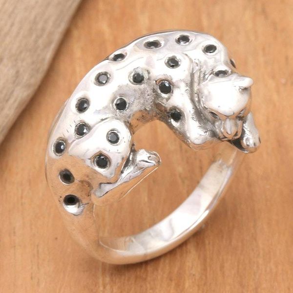 Alternate image for Mens Leopard-Themed Sterling Silver Cocktail Ring Dormant Leopard