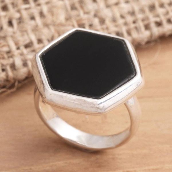 Alternate image for Mens Hexagonal Onyx Ring from Bali Hexagon Mystery