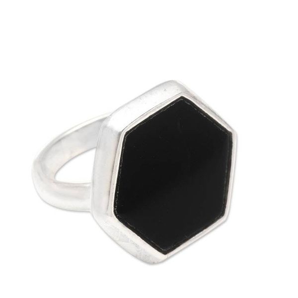 Alternate image for Mens Hexagonal Onyx Ring from Bali Hexagon Mystery