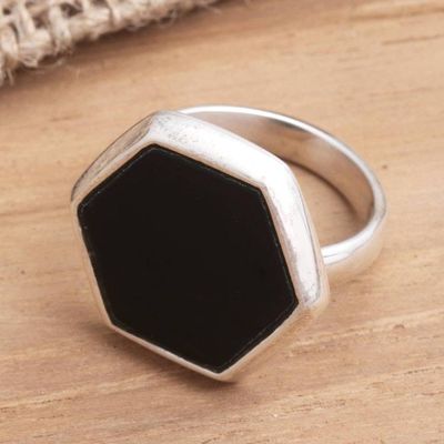 Alternate image for Mens Hexagonal Onyx Ring from Bali Hexagon Mystery
