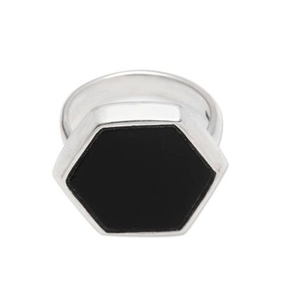 Alternate image for Mens Hexagonal Onyx Ring from Bali Hexagon Mystery