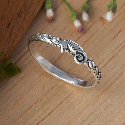 Primary image for Textured Sterling Silver Band Ring with Seahorse Motif Adorable Seahorse
