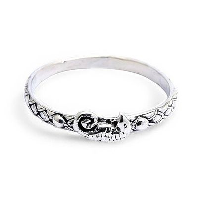 Alternate image for Textured Sterling Silver Band Ring with Seahorse Motif Adorable Seahorse