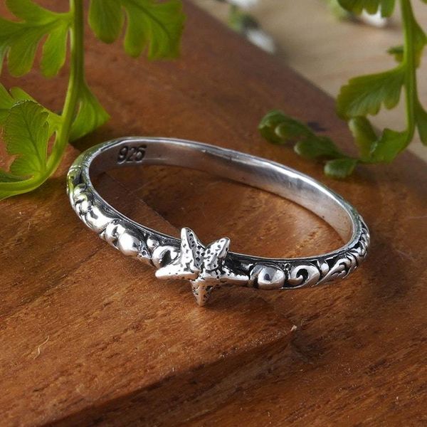 Alternate image for Starfish-Themed Textured Sterling Silver Band Ring from Bali Little Starfish