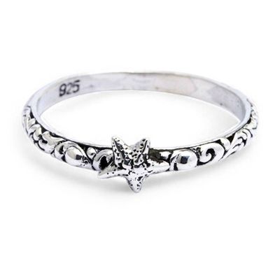 Alternate image for Starfish-Themed Textured Sterling Silver Band Ring from Bali Little Starfish
