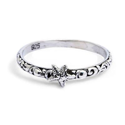 Alternate image for Starfish-Themed Textured Sterling Silver Band Ring from Bali Little Starfish
