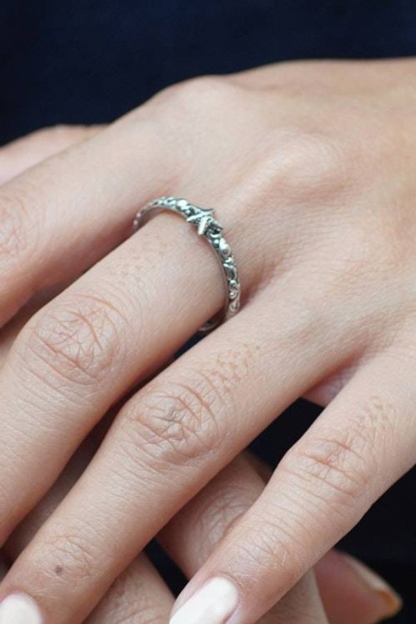 Alternate image for Starfish-Themed Textured Sterling Silver Band Ring from Bali Little Starfish