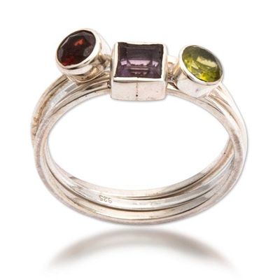 Alternate image for 3 Multi-Gemstone Sterling Silver Mid-Finger Stacking Rings Fabulous Trio