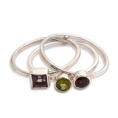 Alternate image for 3 Multi-Gemstone Sterling Silver Mid-Finger Stacking Rings Fabulous Trio