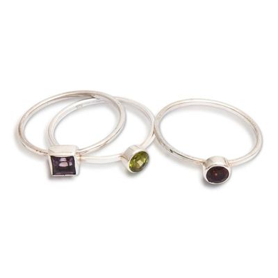 Alternate image for 3 Multi-Gemstone Sterling Silver Mid-Finger Stacking Rings Fabulous Trio