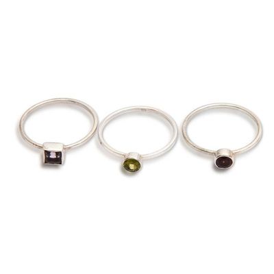 Alternate image for 3 Multi-Gemstone Sterling Silver Mid-Finger Stacking Rings Fabulous Trio
