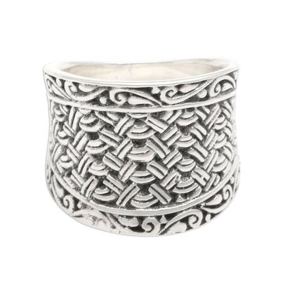 Primary image for Wide Sterling Silver Woven-Look Band Ring Java Weave