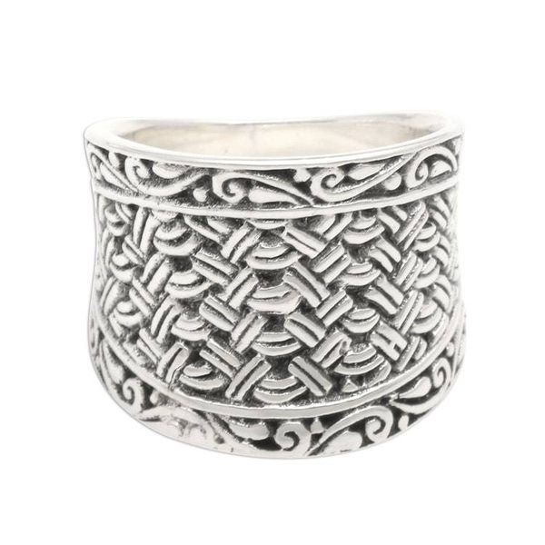 Alternate image for Wide Sterling Silver Woven-Look Band Ring Java Weave