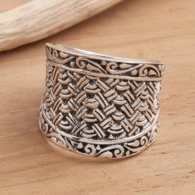 Alternate image for Wide Sterling Silver Woven-Look Band Ring Java Weave