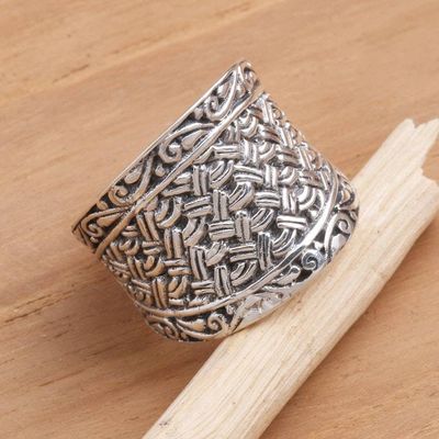 Alternate image for Wide Sterling Silver Woven-Look Band Ring Java Weave