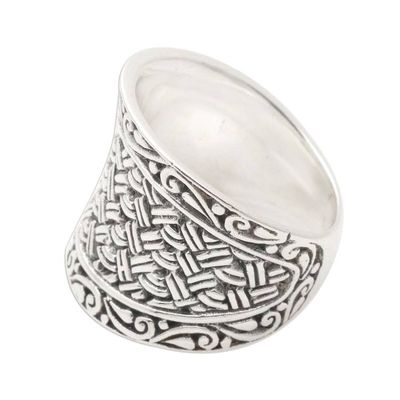 Alternate image for Wide Sterling Silver Woven-Look Band Ring Java Weave