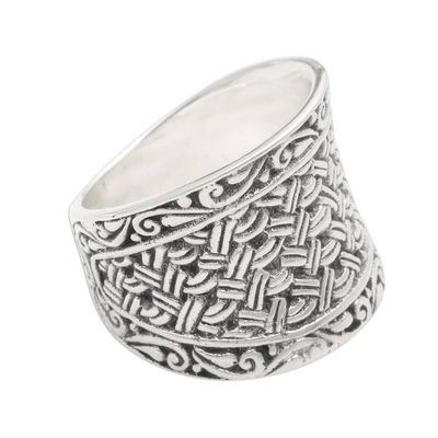Alternate image for Wide Sterling Silver Woven-Look Band Ring Java Weave