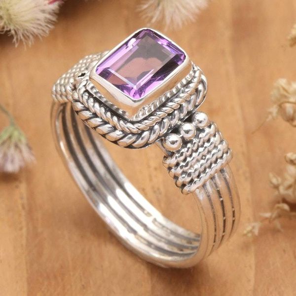 Alternate image for Polished Classic Sterling Silver Amethyst Cocktail Ring Purple Dame
