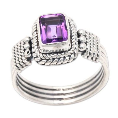 Alternate image for Polished Classic Sterling Silver Amethyst Cocktail Ring Purple Dame