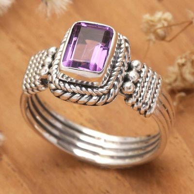 Alternate image for Polished Classic Sterling Silver Amethyst Cocktail Ring Purple Dame