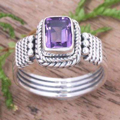 Alternate image for Polished Classic Sterling Silver Amethyst Cocktail Ring Purple Dame
