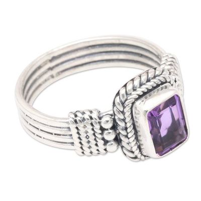 Alternate image for Polished Classic Sterling Silver Amethyst Cocktail Ring Purple Dame