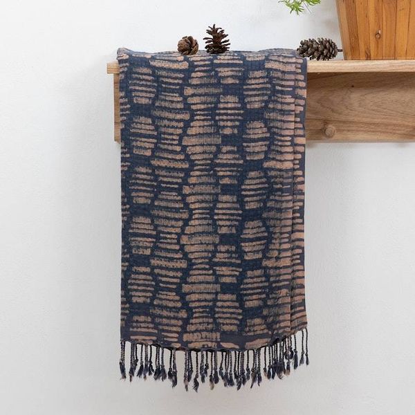 Alternate image for Handwoven Midnight and Brown 100 Rayon Scarf with Fringes Midnight Mosaic