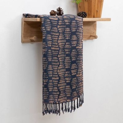 Alternate image for Handwoven Midnight and Brown 100 Rayon Scarf with Fringes Midnight Mosaic