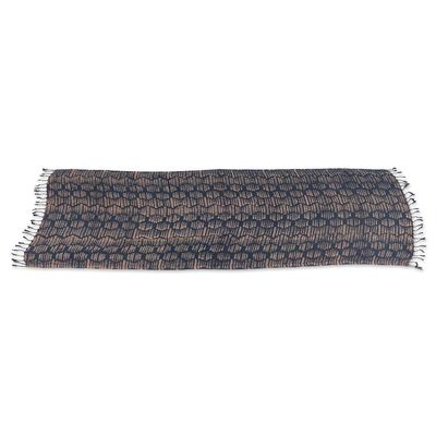 Alternate image for Handwoven Midnight and Brown 100 Rayon Scarf with Fringes Midnight Mosaic
