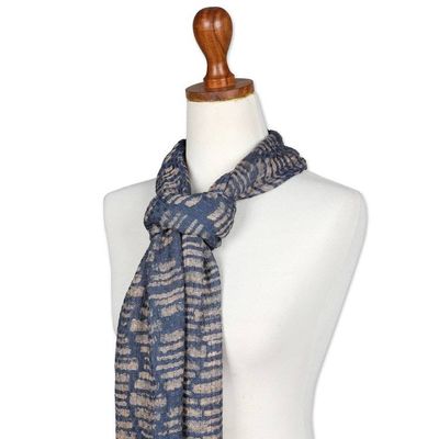 Alternate image for Handwoven Midnight and Brown 100 Rayon Scarf with Fringes Midnight Mosaic