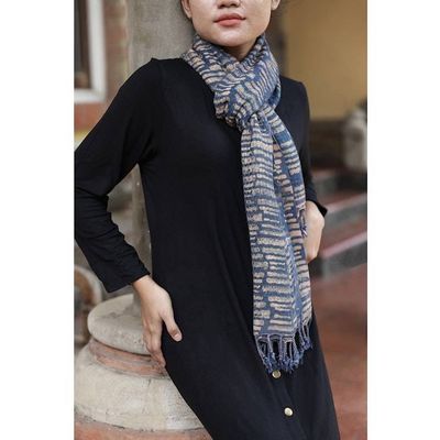 Alternate image for Handwoven Midnight and Brown 100 Rayon Scarf with Fringes Midnight Mosaic