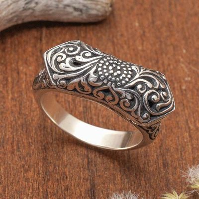 Alternate image for Textured Leaf-Themed Sterling Silver Cocktail Ring from Bali Garden of Heaven