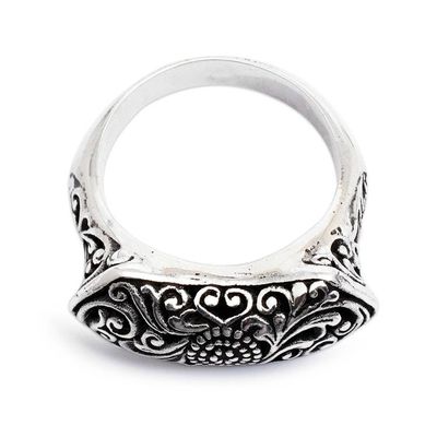 Alternate image for Textured Leaf-Themed Sterling Silver Cocktail Ring from Bali Garden of Heaven