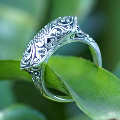 Alternate image for Textured Leaf-Themed Sterling Silver Cocktail Ring from Bali Garden of Heaven