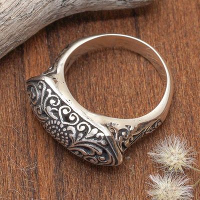 Alternate image for Textured Leaf-Themed Sterling Silver Cocktail Ring from Bali Garden of Heaven