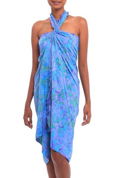 Primary image for Floral Batik Rayon Sarong in Pale Blue from Bali Pale Blue Petals