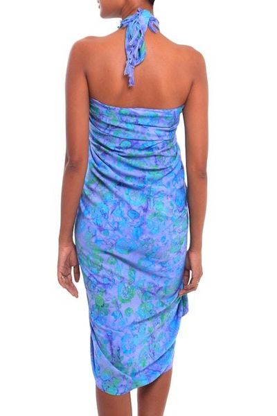Alternate image for Floral Batik Rayon Sarong in Pale Blue from Bali Pale Blue Petals