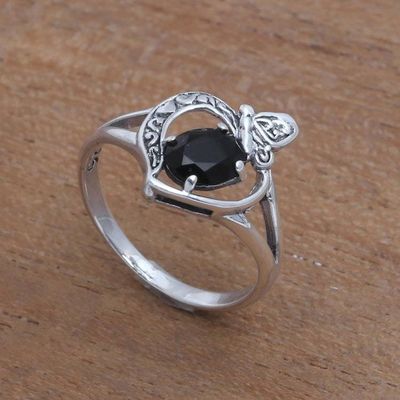 Primary image for Onyx Butterfly Single-Stone Ring from India Perched Butterfly