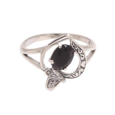 Alternate image for Onyx Butterfly Single-Stone Ring from India Perched Butterfly