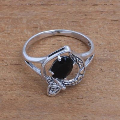Alternate image for Onyx Butterfly Single-Stone Ring from India Perched Butterfly