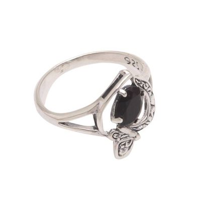 Alternate image for Onyx Butterfly Single-Stone Ring from India Perched Butterfly